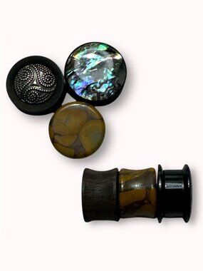 Assorted stone/wood double flared plugs - 5/8" 16 mm